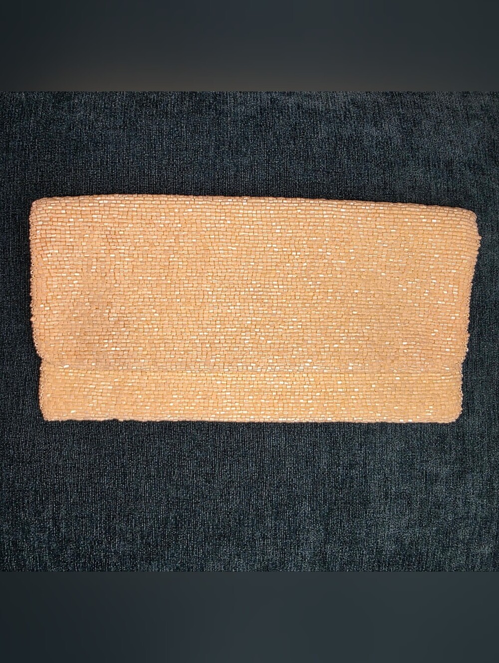 Moyna Champagne Pearl Beaded Foldover Clutch Evening Bag